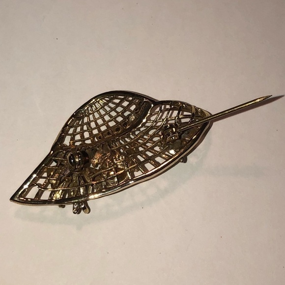 VTG Sunhat Brooch Opal Coral Jade Tigers Eye Onyx Gemstones & Rhinestones 2” - Picture 6 of 8